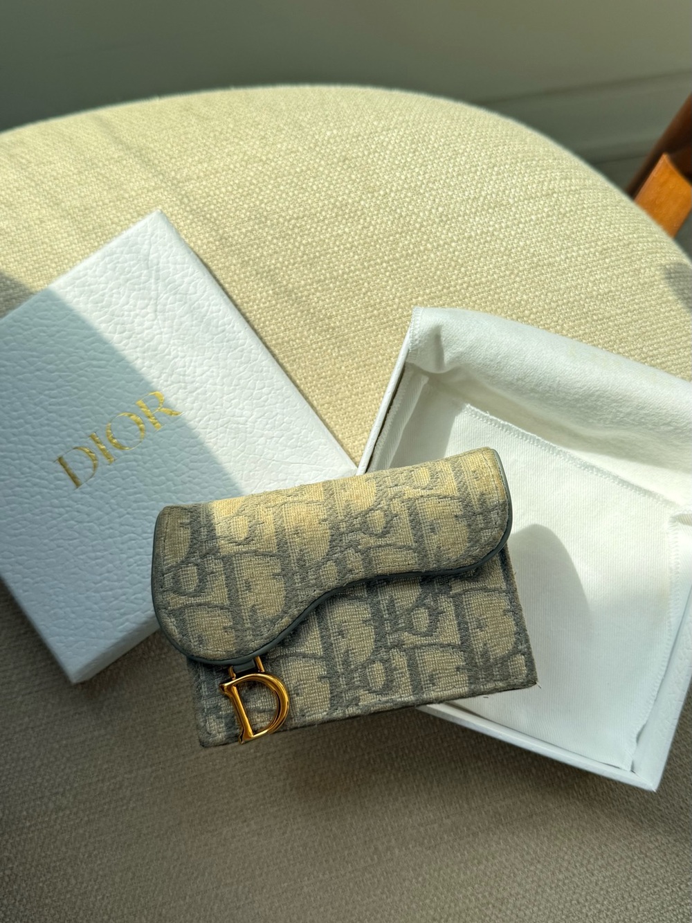 Dior Blue Saddle Card Case Wallet with Gold Hardware - Picture 4 of 6